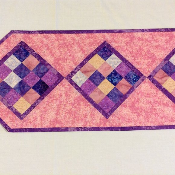 Quilted Pinks & Purples Table Runner 53 1/2" x 12 1/2" Table Topper Handmade - Picture 2 of 14